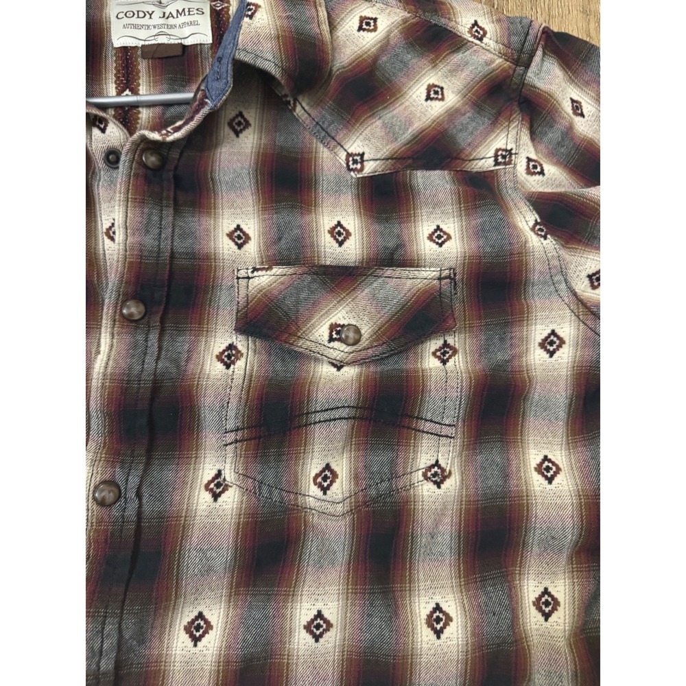 Cody James Mens Large Western Plaid Diamond Embroidered Button Up Shirt - Picture 15 of 15